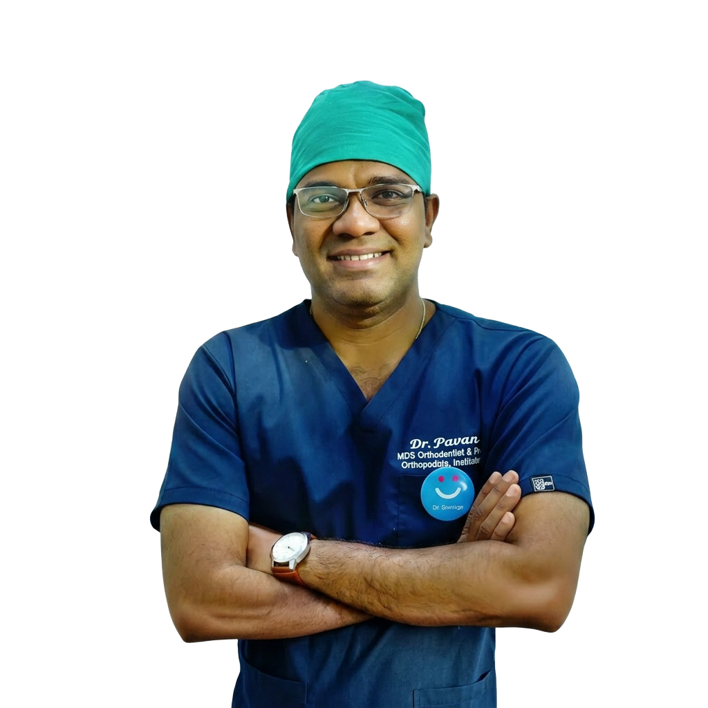 Dr. Kommu Pavan, Orthodontist & Dentofacial Orthopaedist, Implantologist, Invisalign provider (USA), National Trainee in Cleft Lip & Palate (AIIMS), Founder of Cephasoft Aligners, Cosmetologist at Dr Face Dental and Skin Care